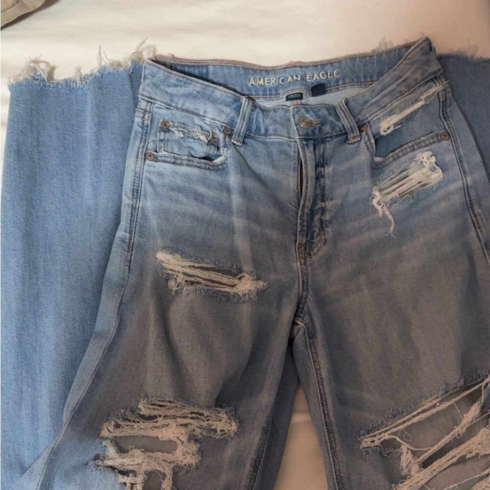 American Eagle Outfitters Blue Straight Leg Distressed Jeans